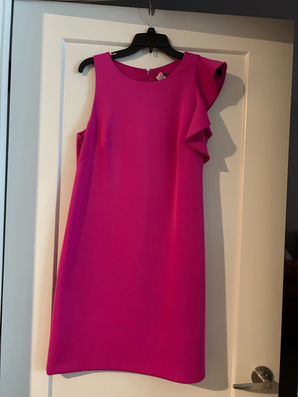 Vince Camuto One-Shoulder Ruffle Shift Dress in Bright Pink